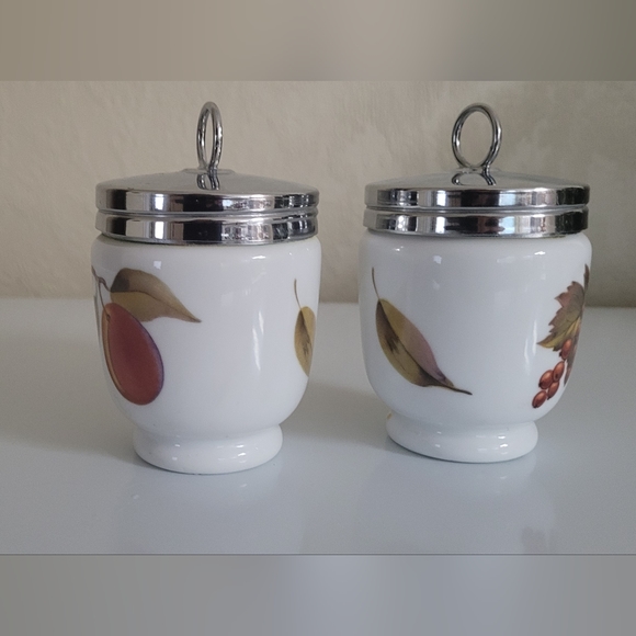 Egg Coddler Set of 2 ROYAL WORCESTER Porcelain ENGLAND Evesham Vale Pattern - Picture 3 of 12